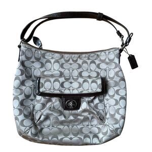 Coach Penelope Convertible Signature Sateen Brown Khaki Hobo Bag Purse F19232